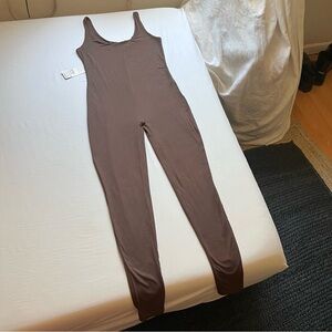NWT BUMPSUIT brown nylon spandex scoop neck playsuit catsuit leotard jumpsuit